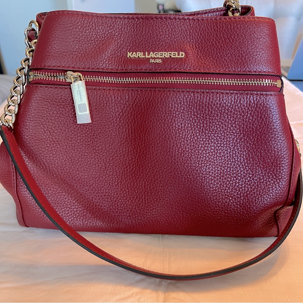 Karl Lagerfeld Burgundy Shoulder Bag with Gold Details